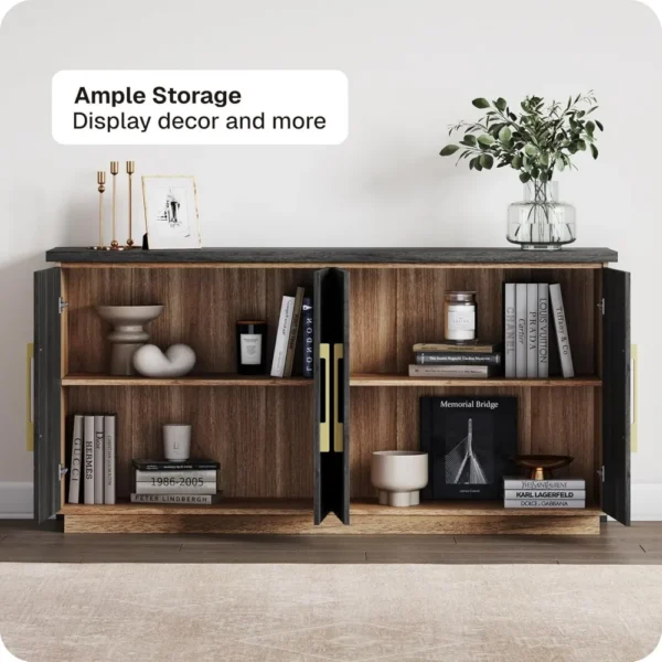 65 Inch Buffet Sideboard Cabinet with Elegant Gold Trim, Modern Storage Console Table with Decorative Doors for Dining Room, Ki - Image 4