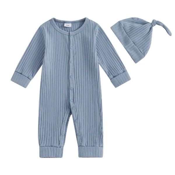Infant 2-Piece Autumn Ensemble Cozy Knit Romper with Beanie Set Baby Clothing for Newborns - Image 7