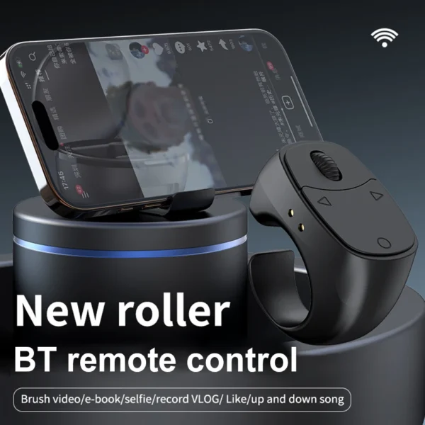 Scrolling Ring Remote Control Bluetooth Fingertip Selfie Camera Shutter Button Digital Wireless Page Turner with Phone Stand - Image 2