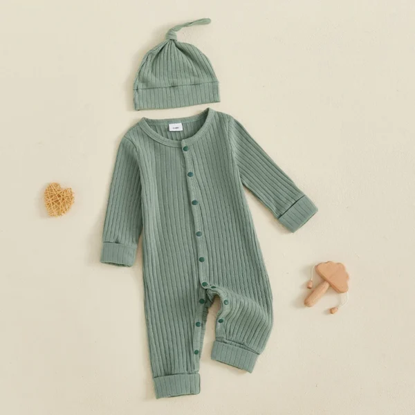 Infant 2-Piece Autumn Ensemble Cozy Knit Romper with Beanie Set Baby Clothing for Newborns - Image 4