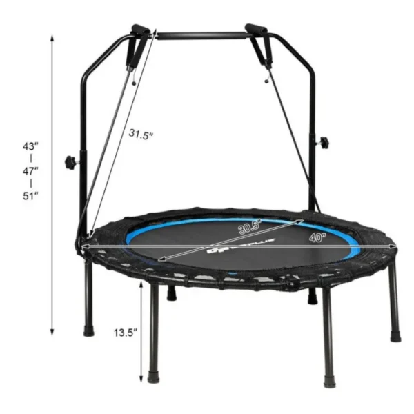 40 Inch Foldable Fitness Rebounder with Resistance Bands Adjustable Home - Image 3