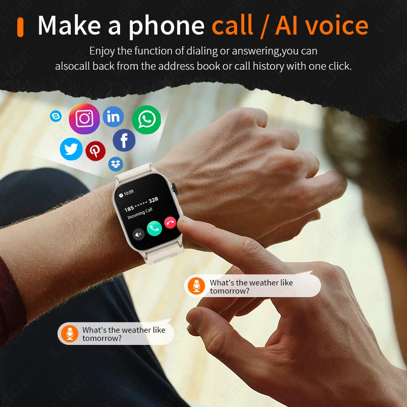 LIGE Smart Watch for Men 3ATM Waterproof Bluetooth Call Health Monitor With Flashlight 370mahBattery 100+Sport Mode Smartwatches - Image 2