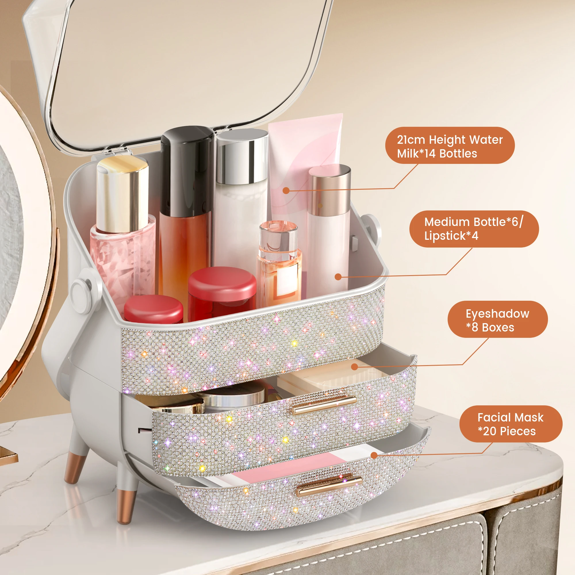 Compact Makeup Organizer - Spacious Storage for Eyeshadow, Skincare & More - Perfect for Bedrooms, Dorms, and Travel - Keeps Cos - Image 4