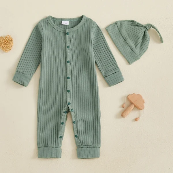Infant 2-Piece Autumn Ensemble Cozy Knit Romper with Beanie Set Baby Clothing for Newborns
