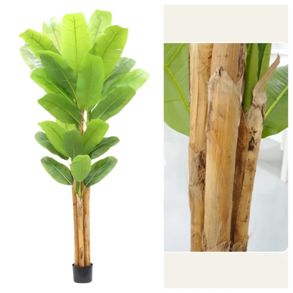 6.2FT/6.9FT Tall Artificial Banana Tree Fake Banana Tree With 10 Large Leaves And Natural Bark Greenery Potted Plant For Home - Image 3
