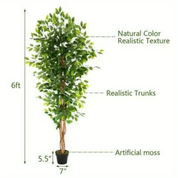 6' Artificial Ficus Silk Tree Fake Plant Potted Decor Yard Outdoor Indoor - Image 2