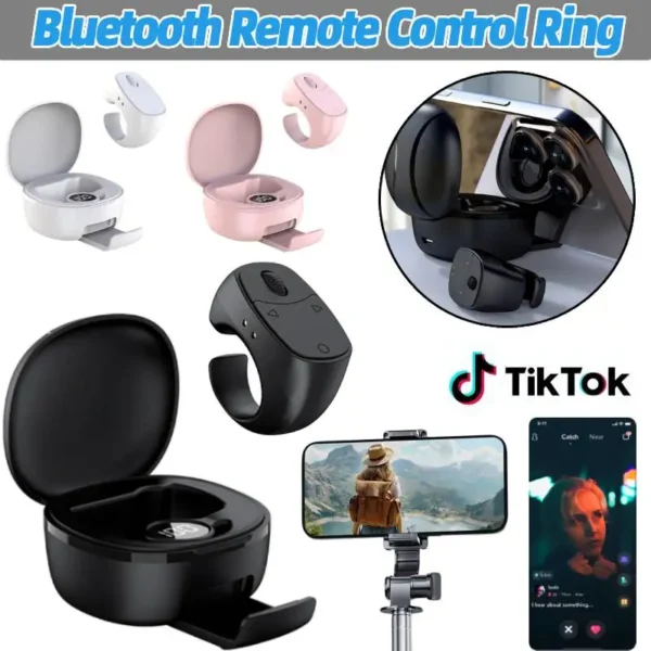 Scrolling Ring Remote Control Bluetooth Fingertip Selfie Camera Shutter Button Digital Wireless Page Turner with Phone Stand