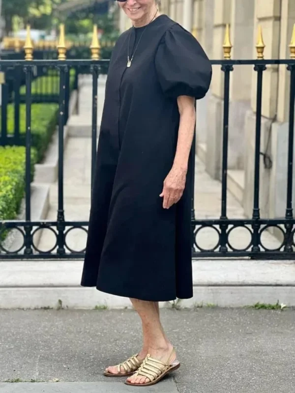 Women Summer Casual Dress 2025 New Trendy Round-neck Green Black Simple Short Sleeves A-line Mini Dresses for Woman - Image 3