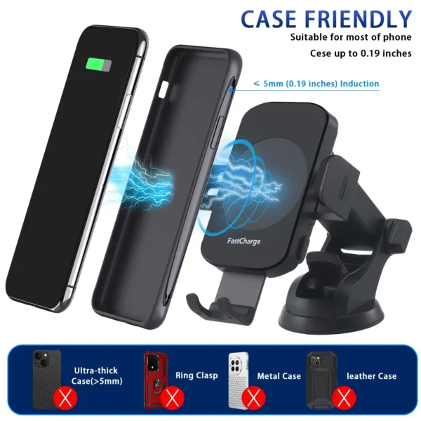 Wireless Car Charger, 15W Fast Charging Auto Clamping Car Charger, windshield, Dashboard, air Vent Phone Mount Phone Holder - Image 5