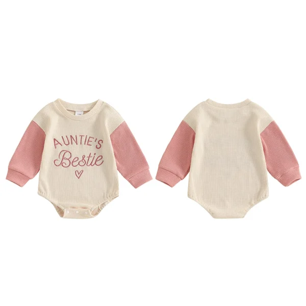 Newborn Baby Girl Clothes Long Sleeve Aunties Bestie Embroidery Romper Waffle Bodysuit Shirt Fall Outfits - Image 11