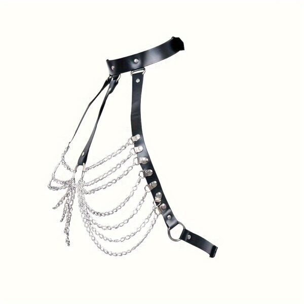 Sexy Tassel Metal Chain Belt Women Hollow PU Leather Harness Chest Cage Bra Gothic Suspender - Image 4
