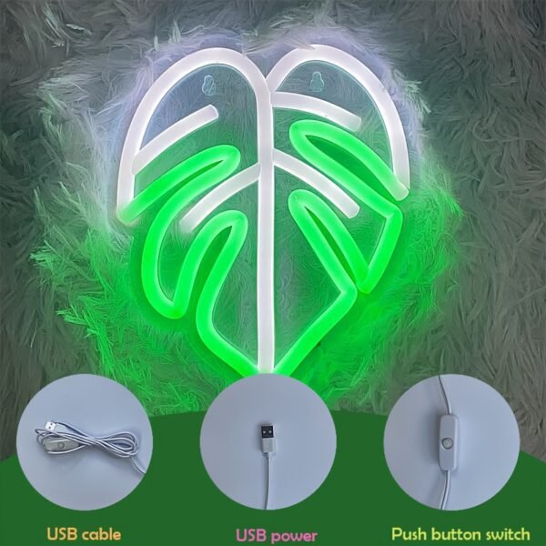 Monstera Deliciosa Neon Light, Two Colors: Green and Cool White, USB Powered with Button Switch, for Holiday Decorations, Home Decoration, Birthday Parties, Night Lighting - Image 6