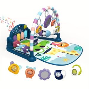 Baby Play Mat Baby Gym, Funny Play Piano Tummy Time Baby Activity Mat With 5 Infant Sensory Baby Toys, Music And Lights Boy & Girl Gifts For Newborn Baby 0 To 3 6 9 12 Months (New Blue)