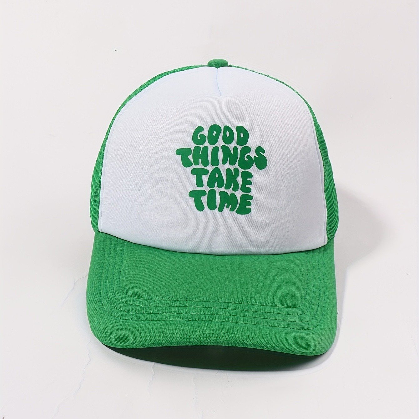 Printed Mesh Trucker Hat Good Things Take Time Color Block Baseball Cap Unisex Simple Breathable Dad Hats For Women Men - Image 10