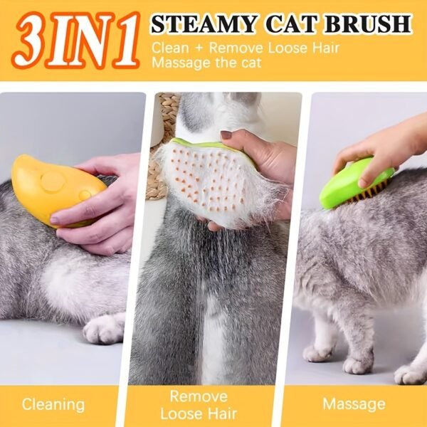 Steamy Cat Brush 3 in 1 Self-Cleaning Pet Grooming Tool - Plastic Novelty Pet Brush for Cats and Short-Haired Dogs, Efficient Massage, Shedding, Detangling, for Pets 14+ Years Old - Image 4
