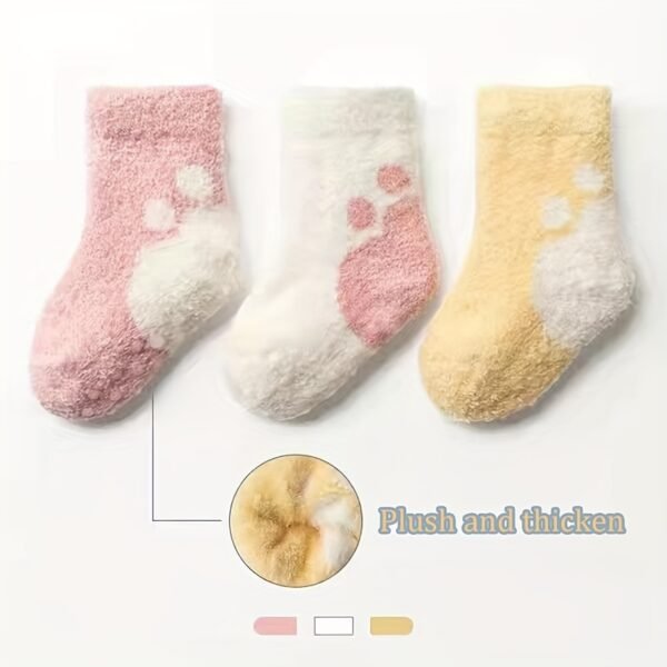 3pairs Men's Autumn And Winter Soft Skin-friendly Cute Color Block Paw Pattern Baby Socks For Daily Dressing - Image 4