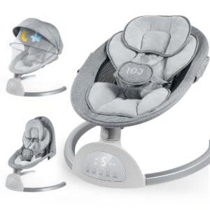 1pc Grey Aluminum Alloy Baby Swing Chair with Speaker, 5-Point Harness, 5 Speeds, Remote Control - Portable Indoor/Outdoor Infant Swing, Easy Assembly - Ideal for Halloween & Christmas Gifts
