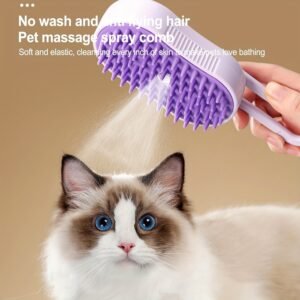 3-in-1 Steam Pet Brush - USB Rechargeable, Foldable Grooming Tool for Cats & Dogs with Silicone Bristles, Ideal for Long & Short Fur