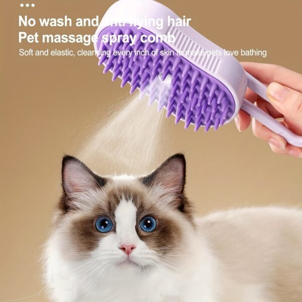 3-in-1 Steam Pet Brush - USB Rechargeable, Foldable Grooming Tool for Cats & Dogs with Silicone Bristles, Ideal for Long & Short Fur