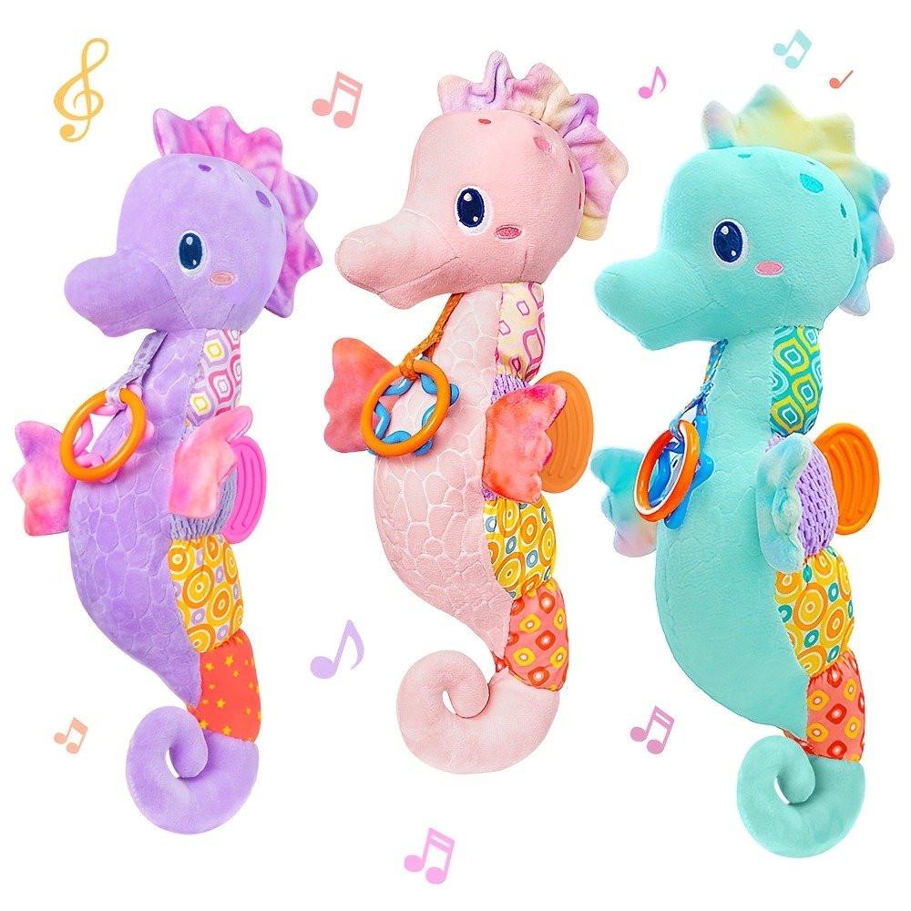 Baby Toys 0-6 Months, Infant Musical Stuffed Animals Seahorse Soft Toy With Bright Colors, Crinkle Sound Paper, Multi-Textures & Rattles, Blue, Christmas Gift Halloween Gift Easter Gift Birthday Gift As Halloween, Christmas Gift