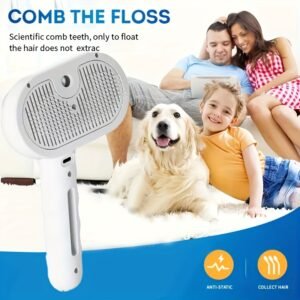 Rechargeable Steam Pet Brush - Multifunctional Dog and Cat Massage Bath Tool, Cleaning Steam Comb with Massage Function, Battery Powered, Plastic Material - Gentle Hair Removal and Detangling Brush, Easy-to-Clean Pet Grooming Brush, Self-Cleaning Pet Fur