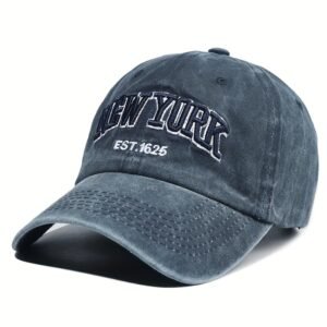 1pc Unisex New York Embroidery Baseball Cap, Vintage Washed Distressed Hats For Women & Men
