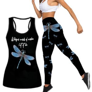 Women's Fashion Whisper Dragonfly Tank Top Casual Sleeveless Vest Legging Casual Yoga Pants Fitness Girls Sport Suit Plus Size