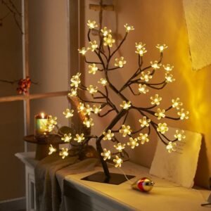 1set Cherry Blossom Bonsai Tree Lights, (40cm/15.7in 48 LED) USB Plug With Switch LED Night Light, Cherry Blossom Decorated Tree Light, With 48 LED For Indoor Outdoor Christmas Wedding Party Bedroom Bedside Decoration (Warm White )
