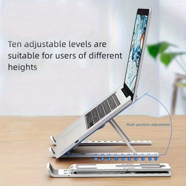 Adjustable & Portable Laptop Stand - Foldable, Cooling Base For Desktops And Tablets, Durable Abs, 10-Position Height - Image 9