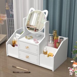 Elegant Cosmetic Organizer with Mirror - Dustproof Drawer-Style Jewelry & Skincare Storage Box for Bathroom Countertop