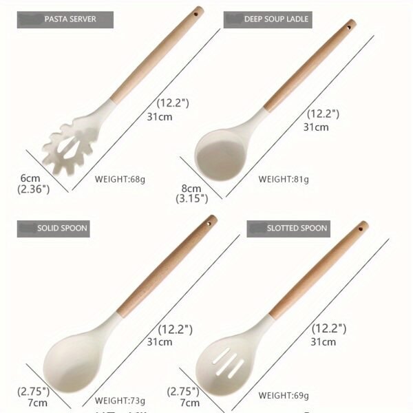 33 Pc Kitchen Utensil Set, Silicone and Easy to Clean Wooden Cooking Utensils for Nonstick Cookware, Kitchen Gadgets and Spatula Set - Image 3
