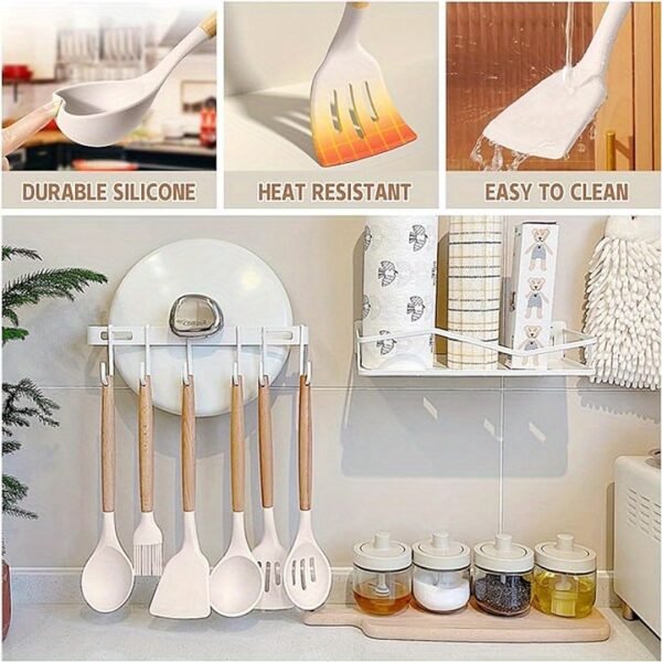 33 Pc Kitchen Utensil Set, Silicone and Easy to Clean Wooden Cooking Utensils for Nonstick Cookware, Kitchen Gadgets and Spatula Set - Image 7