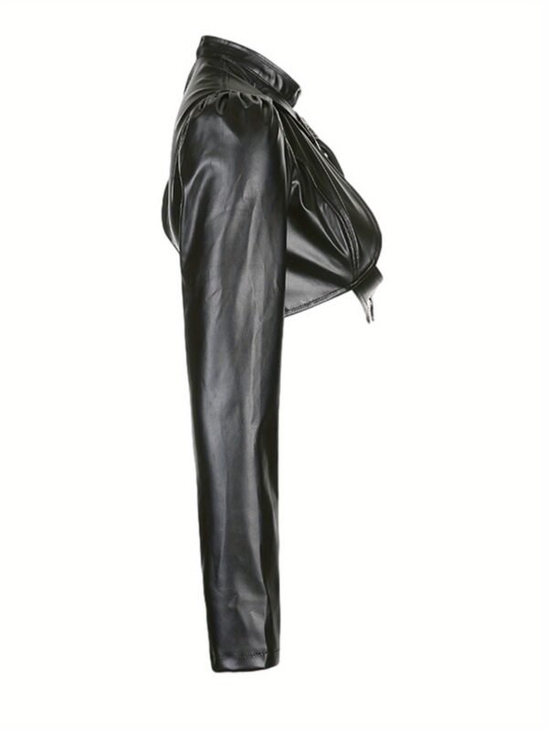 Women Punk Style Crop Tops, Cool Single Long Sleeve Neck Hanger Leather Belt Connected Tops, Women Clothing - Image 7