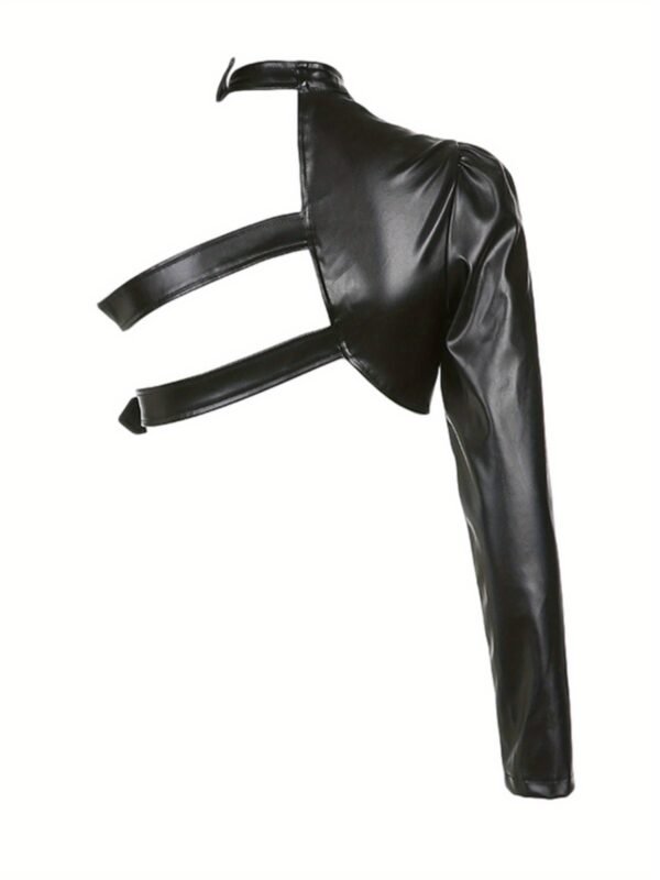 Women Punk Style Crop Tops, Cool Single Long Sleeve Neck Hanger Leather Belt Connected Tops, Women Clothing - Image 8