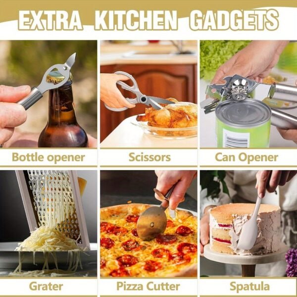 Chef Silicone Kitchen Utensil Set, 34PCS Heat Resistant Kitchen Gadgets and Tools With Grater, Wood Handles for Nonstick Cookware - Image 6