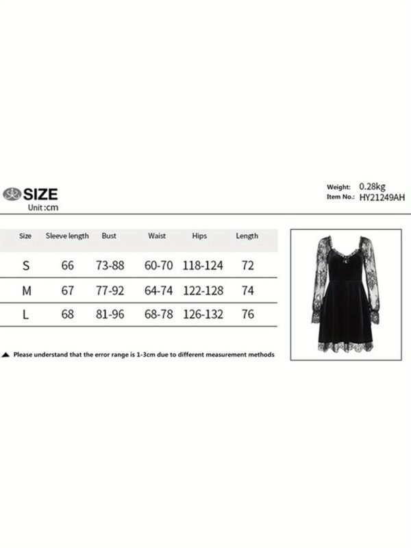 Women Dress, Solid Color Lace Stitching V-Neck Long Flare Sleeve One-Piece for Halloween Party - Image 6