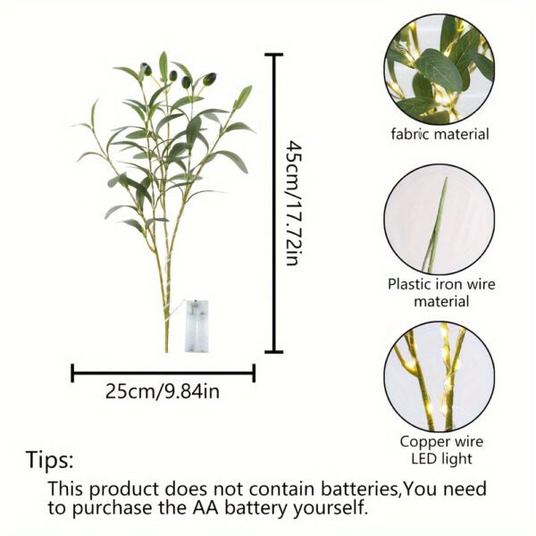 LED Olive Branch Light Fixture, Battery-Powered Decorative Lamp for Home, Wedding, Birthday, Party, Cabinet, Dining Table, Cafe Mood Lighting - No Battery Required - Image 3