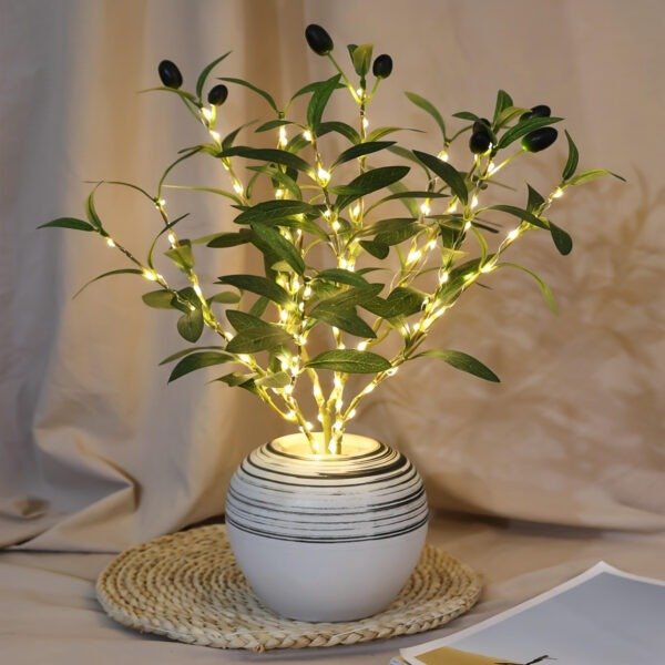 LED Olive Branch Light Fixture, Battery-Powered Decorative Lamp for Home, Wedding, Birthday, Party, Cabinet, Dining Table, Cafe Mood Lighting - No Battery Required - Image 2