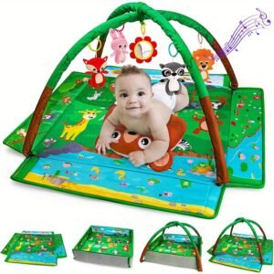 Tummy Time Mat, 5-in-1 Baby Gym Activity Play Mat, Baby Mirror, Baby Toys, Tummy Time Pillow for Baby Motor Skills Development