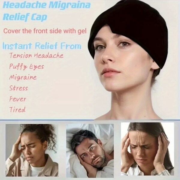 Migraine Relief Cap, Reusable Headache Relief Cap, Stretchable Headwear for Headache Relief, De-Swollen Eyes, Tension, Stress, Fever, Fatigue - Image 4