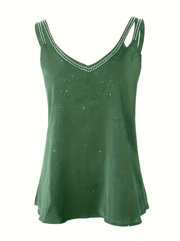 Vibrant Solid Color V-Neck Slingback Cami Top - Stretchy Mid-Elasticity Polyester Fabric, All-Season Sexy Sleeveless Top for Women - Perfect for Summer and Beyond - Image 6
