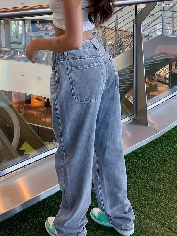 Vintage Style High-Waisted Distressed Blue Jeans and Trousers for Women - Fashionable Women Jeans with Comfortable Fit, Five Pocket Design, and Classic Button Fly - Perfect for Casual Daily Wear - Image 4