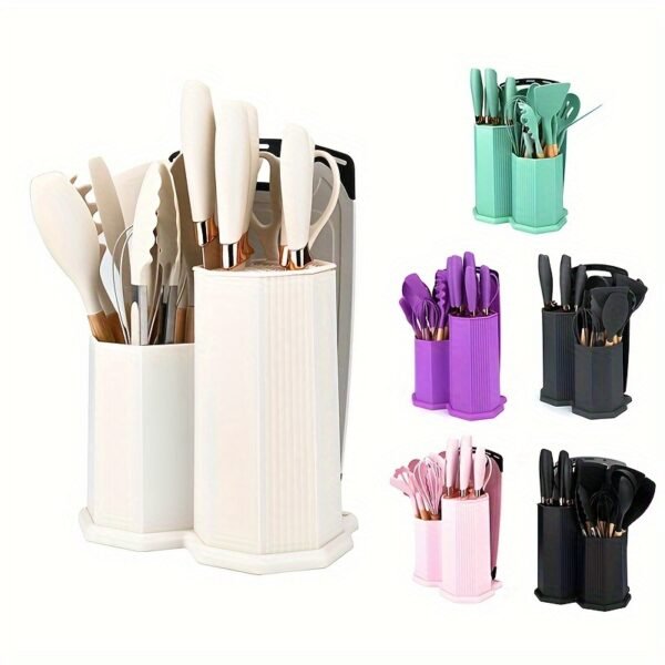 Premium 19-Piece White Silicone Kitchen Utensil Set - Non-Stick, Heat Resistant, Wooden Handle, Including Spatulas, Egg Beaters, & More - Durable, Easy Clean, Ergonomic Design for Hassle-Free Cooking - Image 10
