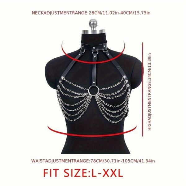 Sexy Tassel Metal Chain Belt Women Hollow PU Leather Harness Chest Cage Bra Gothic Suspender - Image 7