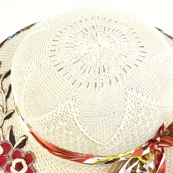 1pc Satin Print Streamer Decorative Sun Hat Personalized Flower Embroidered Wide Brim Hat Summer Stylish Sunshade Beach Hats For Women - Image 13