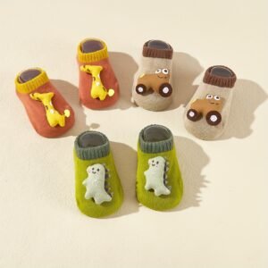 Three Pairs of Thick, Warm, And Breathable Cartoon Baby Socks Designed for Indoor Use, Perfect for Toddlers Learning to Walk.