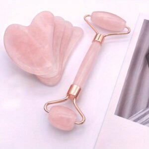 1 Set Pink Gua Sha Roller and Scraping Board for Face Massage, Beauty Skincare Tool, Facial Lymphatic Drainage, Relaxation and Rejuvenation