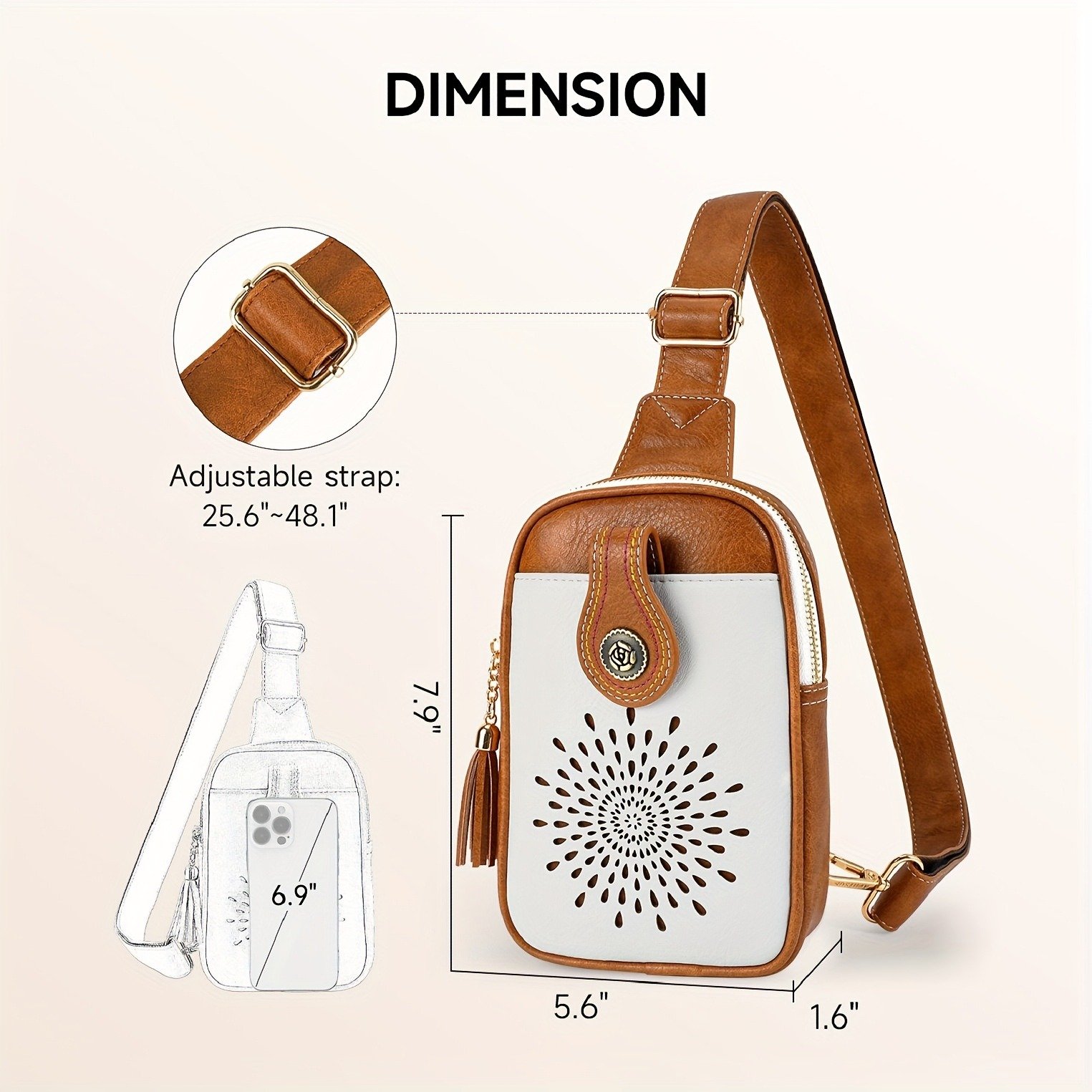 Small Vegan Leather Sling Bag, Fanny Packs Phone Purse Crossbody Bags for Women Chest Bag - Image 6
