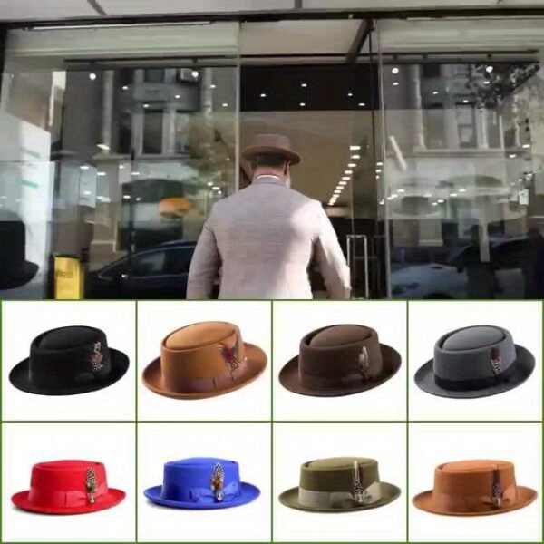 [Wool Pork Pie Hat] High Quality Wool Pork Pie Hat - Dress Party, Wedding, Festival, Men, Women Hats, Couple Hats, Valentine's Day Gift - Image 9