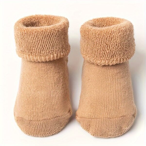 4 Pairs of Soft and Warm Baby Socks with Non-Slip Grips for Fall/Winter - Suitable for Infants 12 Months and Under - Image 4